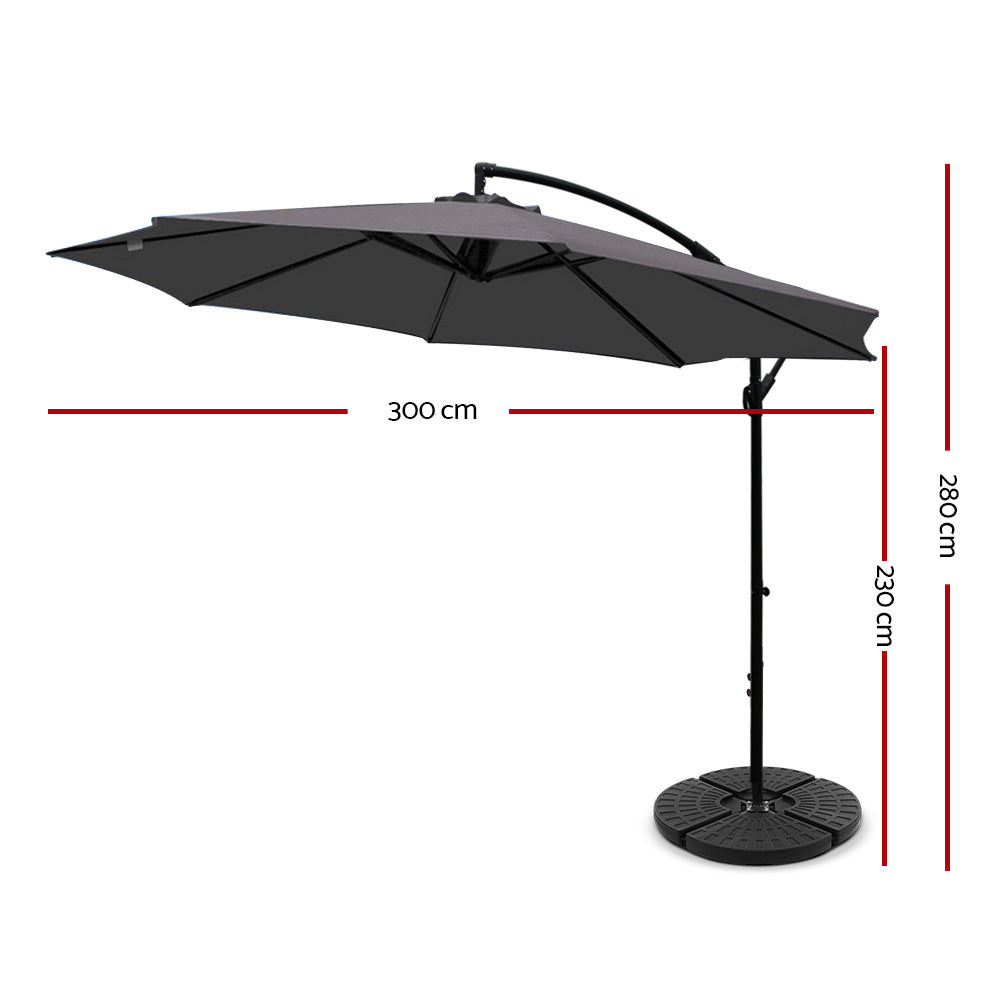 Instahut Outdoor Umbrella w/Base Cantilever Beach Garden Patio Shade Canopy