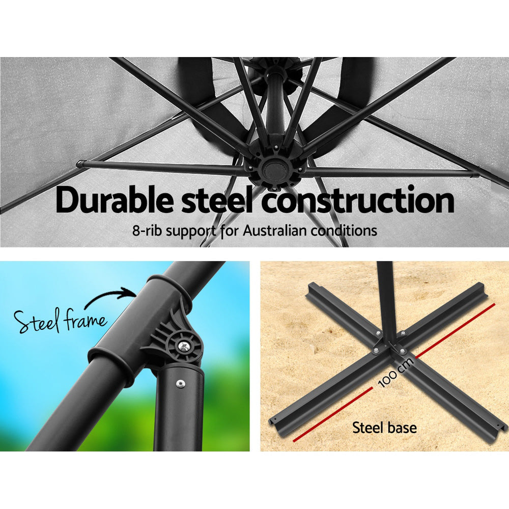 Instahut Outdoor Umbrella w/Base Cantilever Beach Garden Patio Shade Canopy