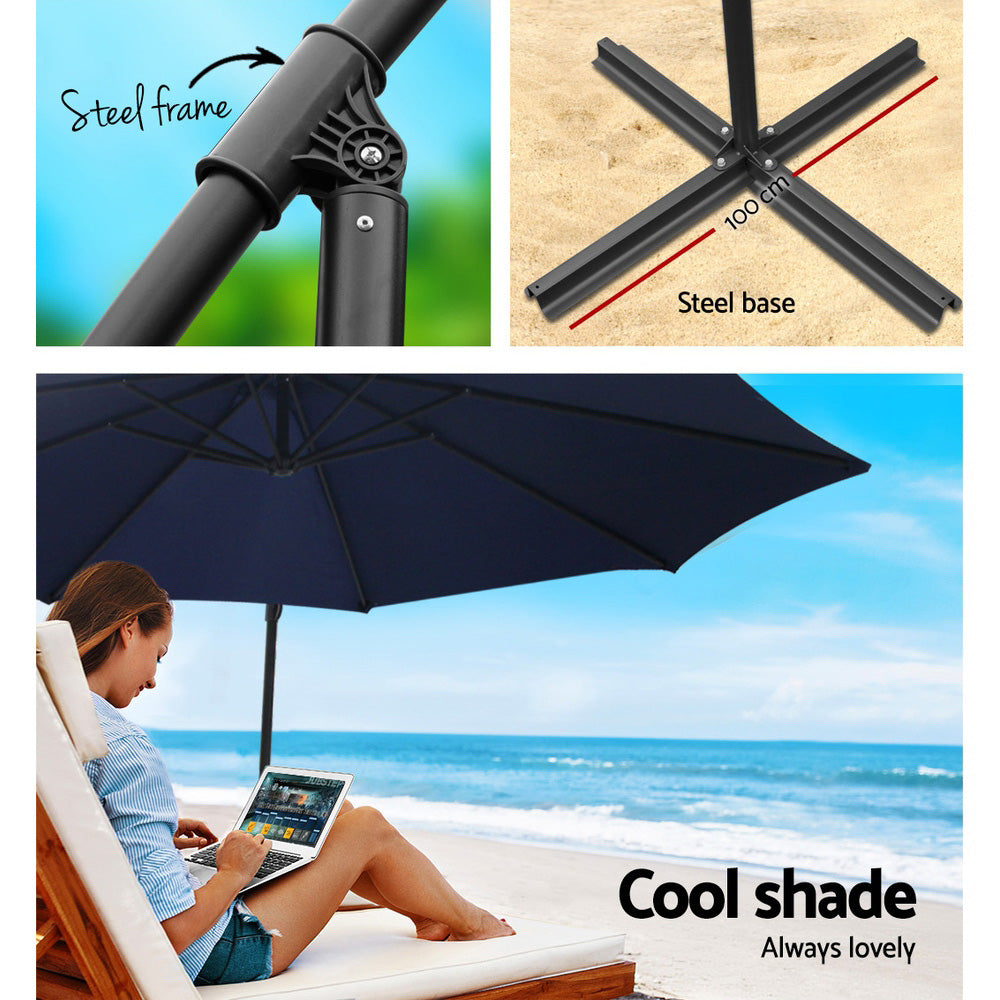 Instahut Outdoor Umbrella w/Base Cantilever Beach Garden Patio Shade Canopy