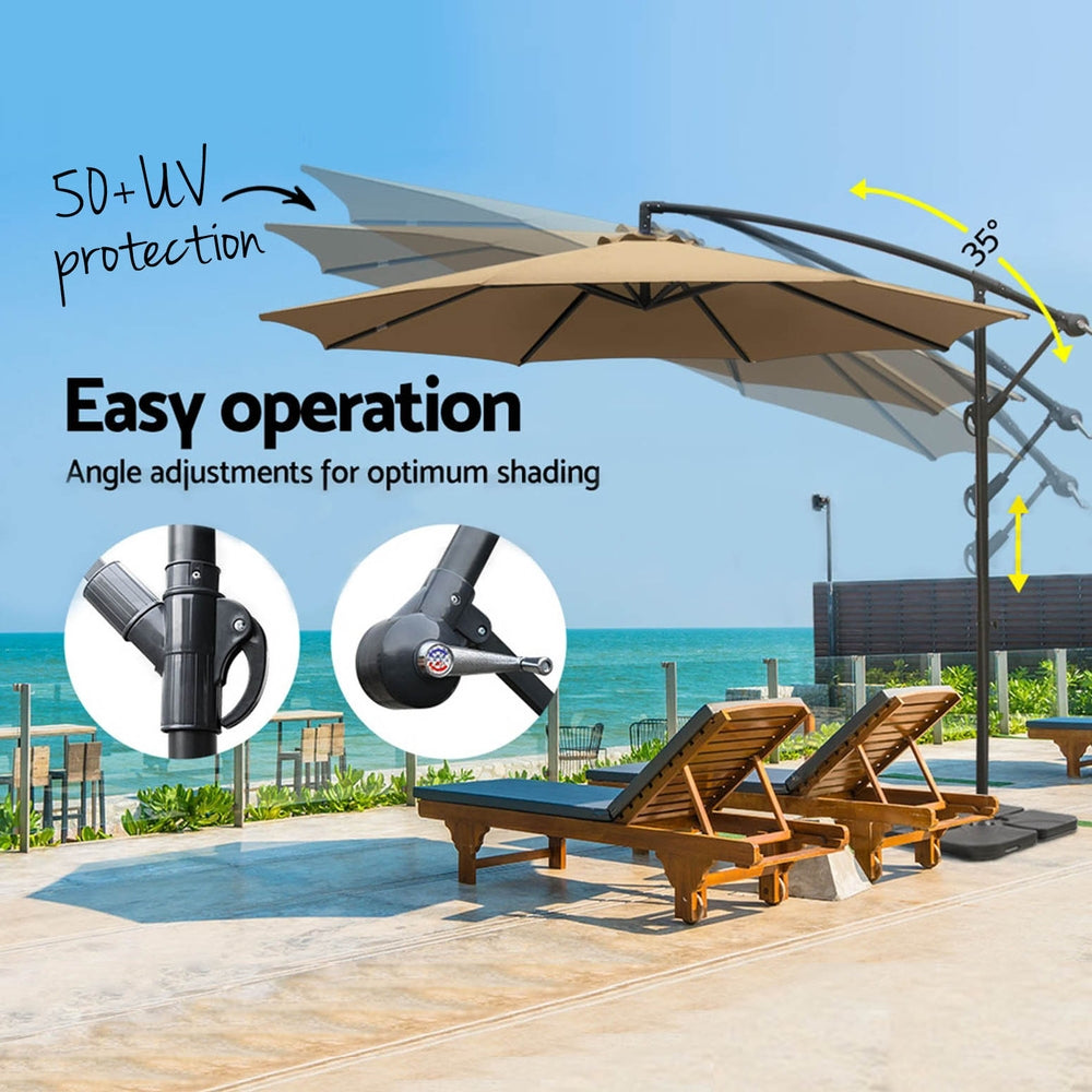 Instahut 3m Umbrella w/Base Outdoor Cantilever Beach Garden Patio Parasol