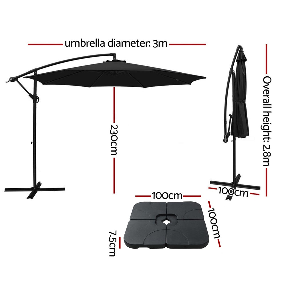 Instahut 3m Umbrella w/Base Outdoor Cantilever Beach Garden Patio Parasol