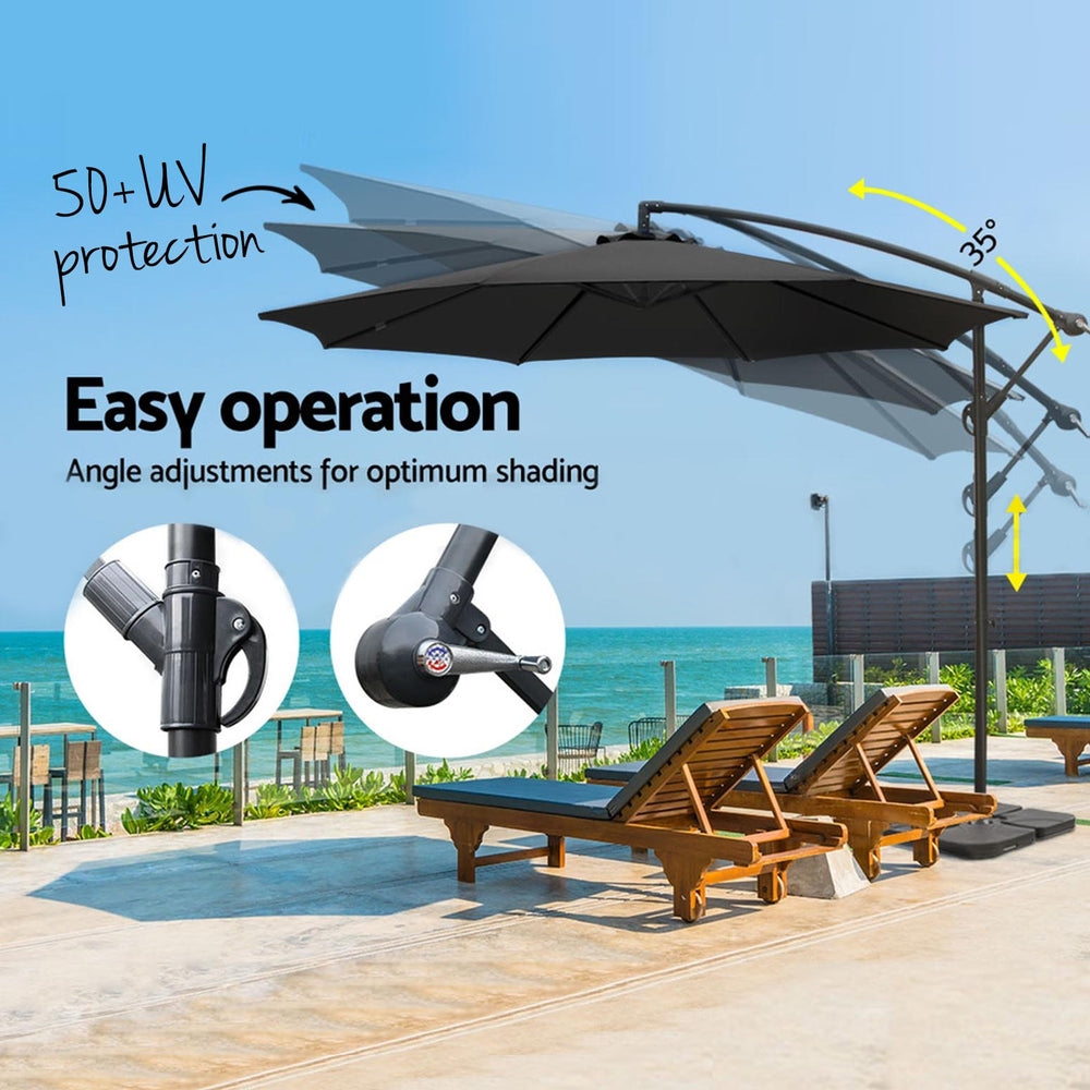 Instahut 3m Umbrella w/Base Outdoor Cantilever Beach Garden Patio Parasol