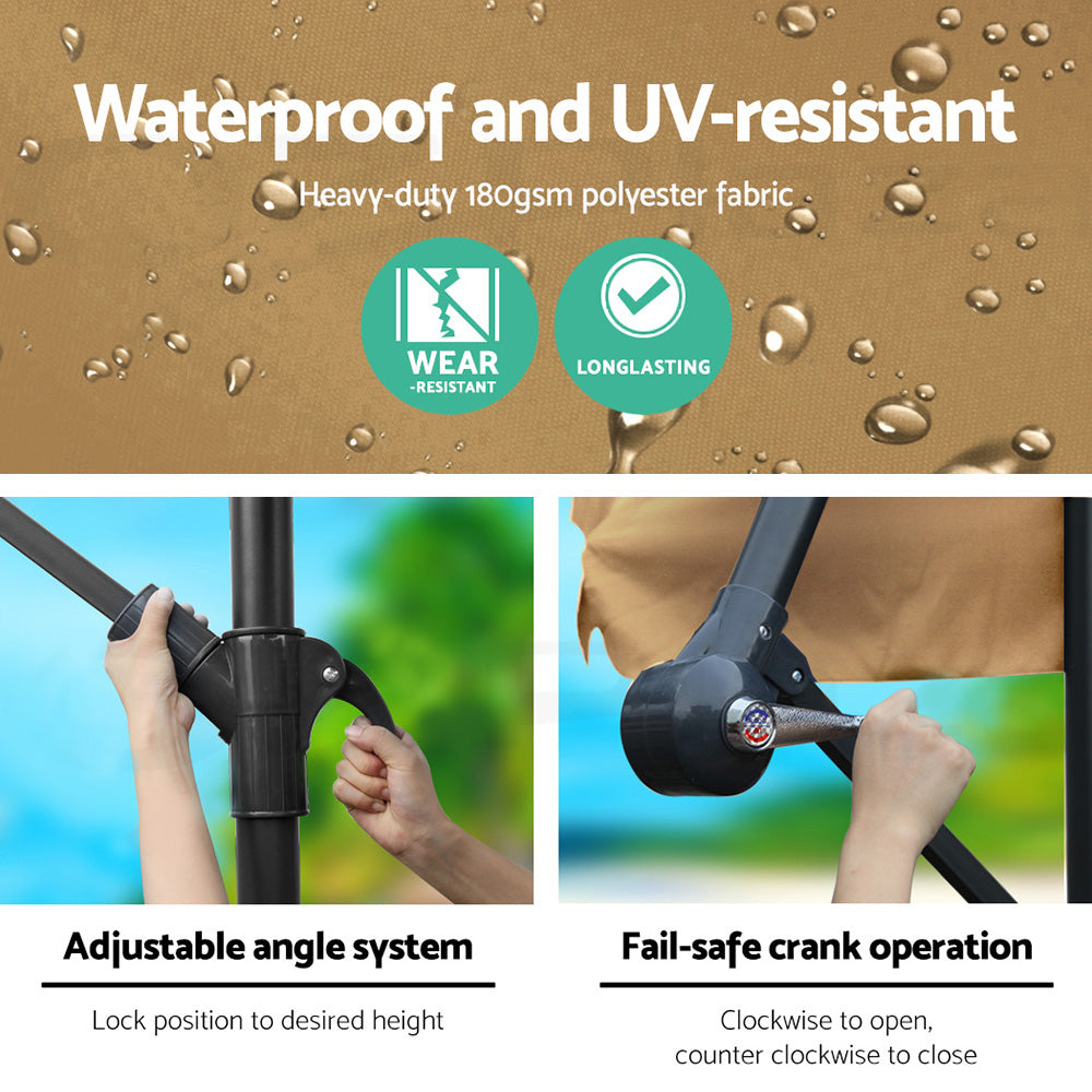 Instahut Outdoor Cantilever Umbrella for Beach, Garden & Patio Sun Shade