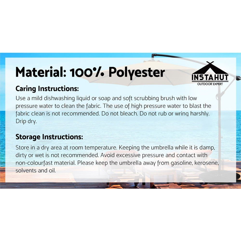 Instahut Outdoor Cantilever Umbrella for Beach, Garden & Patio Sun Shade