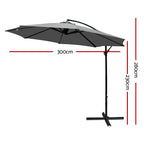 Instahut Outdoor Cantilever Umbrella for Beach, Garden & Patio Sun Shade