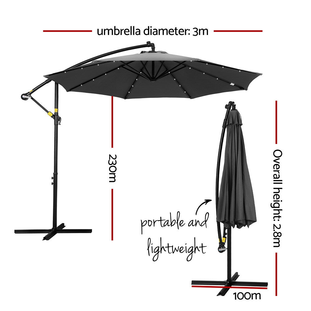 Instahut Outdoor Cantilever LED Umbrella Garden Shade Patio for Outdoor Entertaining
