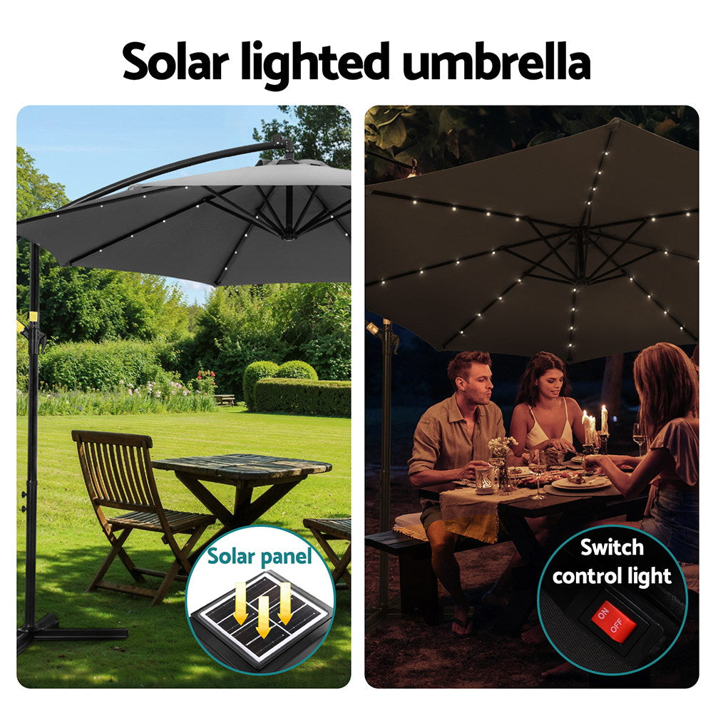 Instahut Outdoor Cantilever LED Umbrella Garden Shade Patio for Outdoor Entertaining
