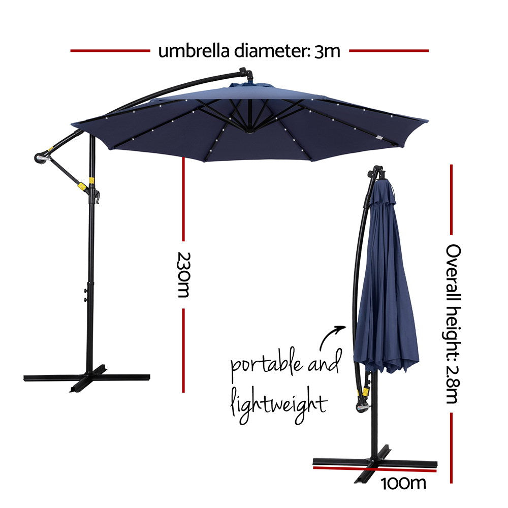 Instahut Outdoor Cantilever LED Umbrella Garden Shade Patio for Outdoor Entertaining