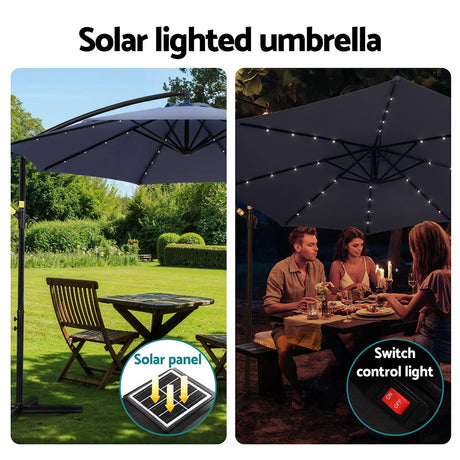 Instahut Outdoor Cantilever LED Umbrella Garden Shade Patio for Outdoor Entertaining