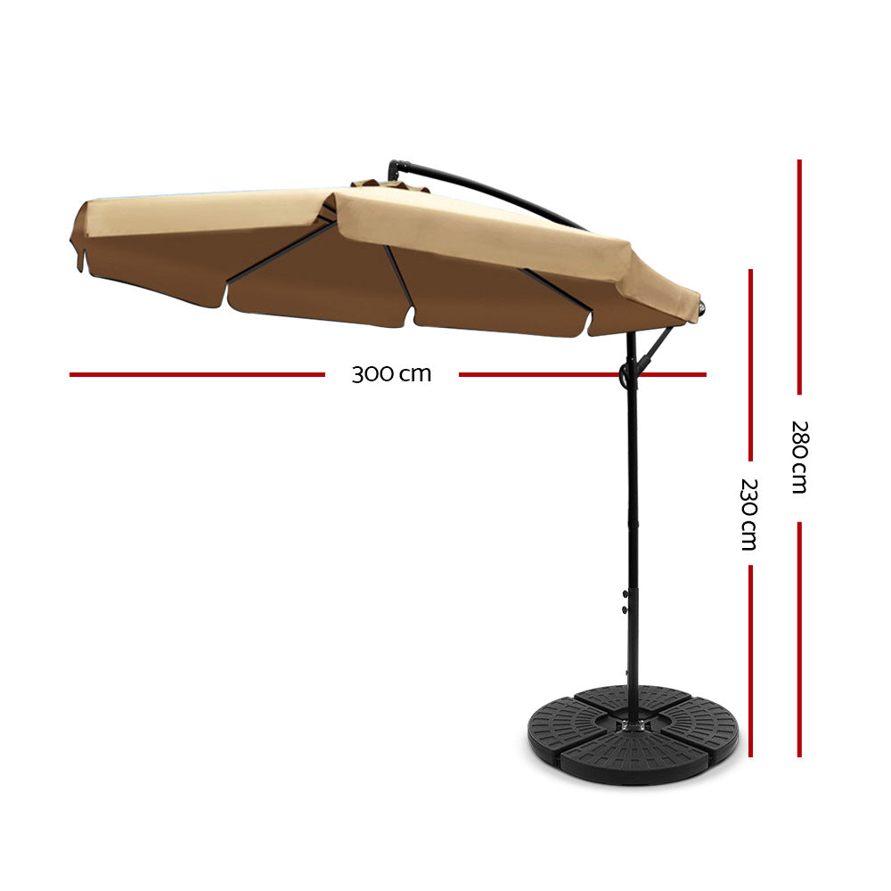 Instahut 3m Outdoor Umbrella w/Base Cantilever Garden Patio Beach Sunshade