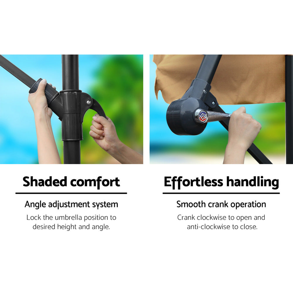 Instahut 3m Outdoor Umbrella w/Base Cantilever Garden Patio Beach Sunshade