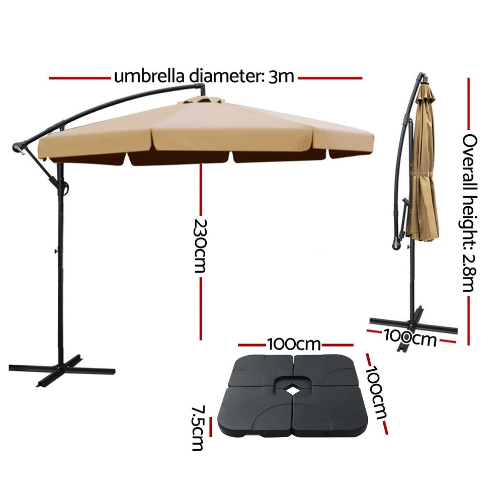 Instahut Outdoor Cantilever Umbrella with Base for Garden, Beach and Patio Shade