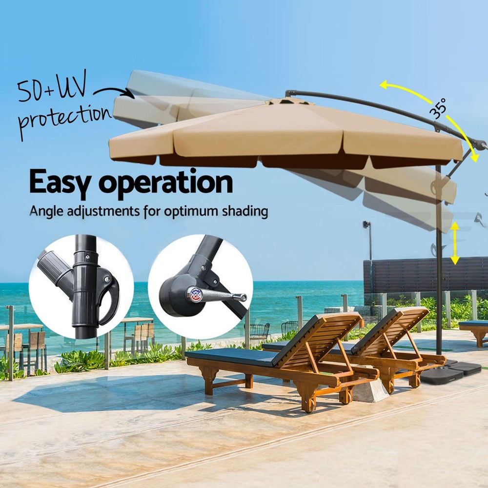 Instahut Outdoor Cantilever Umbrella with Base for Garden, Beach and Patio Shade