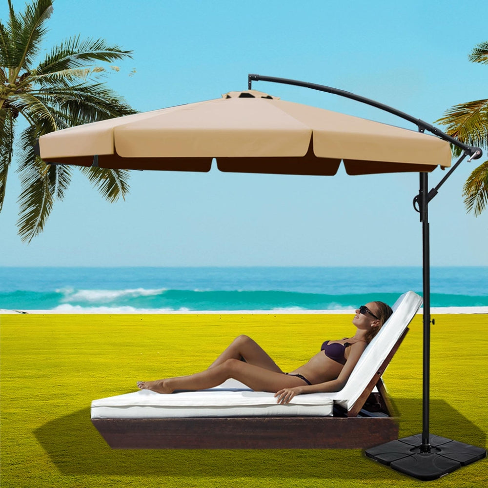 Instahut Outdoor Cantilever Umbrella with Base for Garden, Beach and Patio Shade
