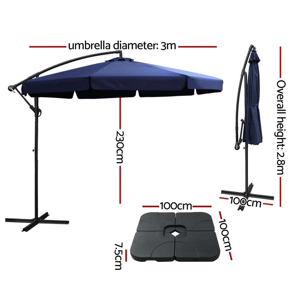 Instahut Outdoor Cantilever Umbrella with Base for Garden, Beach and Patio Shade