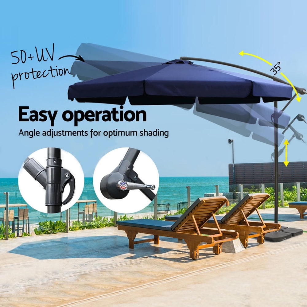 Instahut Outdoor Cantilever Umbrella with Base for Garden, Beach and Patio Shade