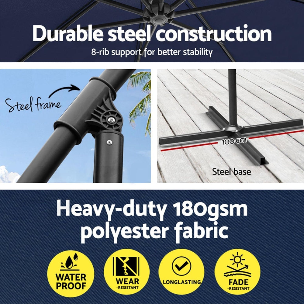 Instahut Outdoor Cantilever Umbrella with Base for Garden, Beach and Patio Shade