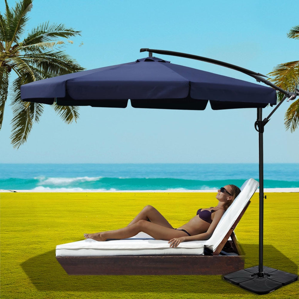 Instahut Outdoor Cantilever Umbrella with Base for Garden, Beach and Patio Shade