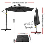 Instahut Outdoor Cantilever Umbrella with LED and Base for Garden Sun Patio