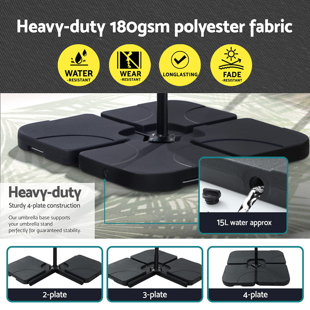 Instahut Outdoor Cantilever Umbrella with LED and Base for Garden Sun Patio