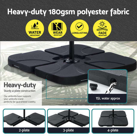 Instahut Outdoor Cantilever Umbrella with LED and Base for Garden Sun Patio