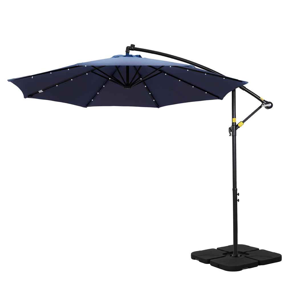 Instahut Outdoor Cantilever Umbrella with LED and Base for Garden Sun Patio