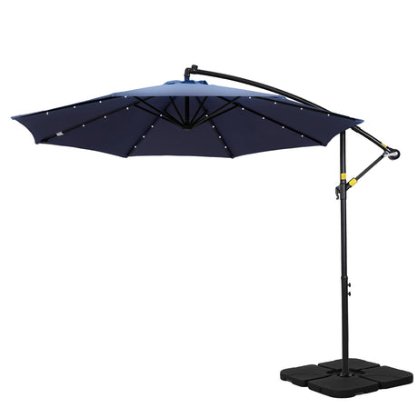 Instahut Outdoor Cantilever Umbrella with LED and Base for Garden Sun Patio