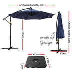 Instahut Outdoor Cantilever Umbrella with LED and Base for Garden Sun Patio