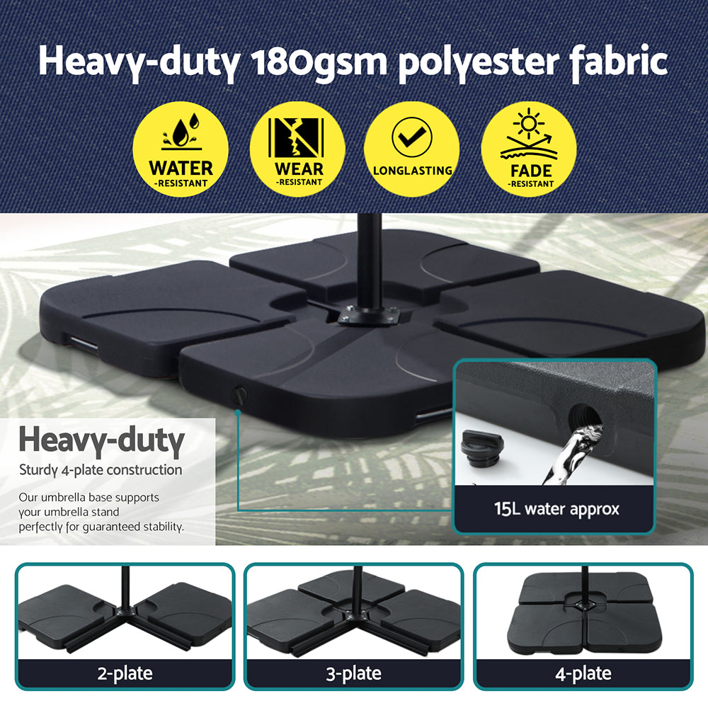 Instahut Outdoor Cantilever Umbrella with LED and Base for Garden Sun Patio