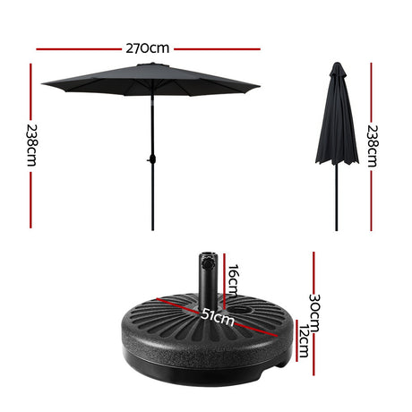Instahut Outdoor Umbrella with Base Pole Stand Garden Sun Patio Tilt UV Protection