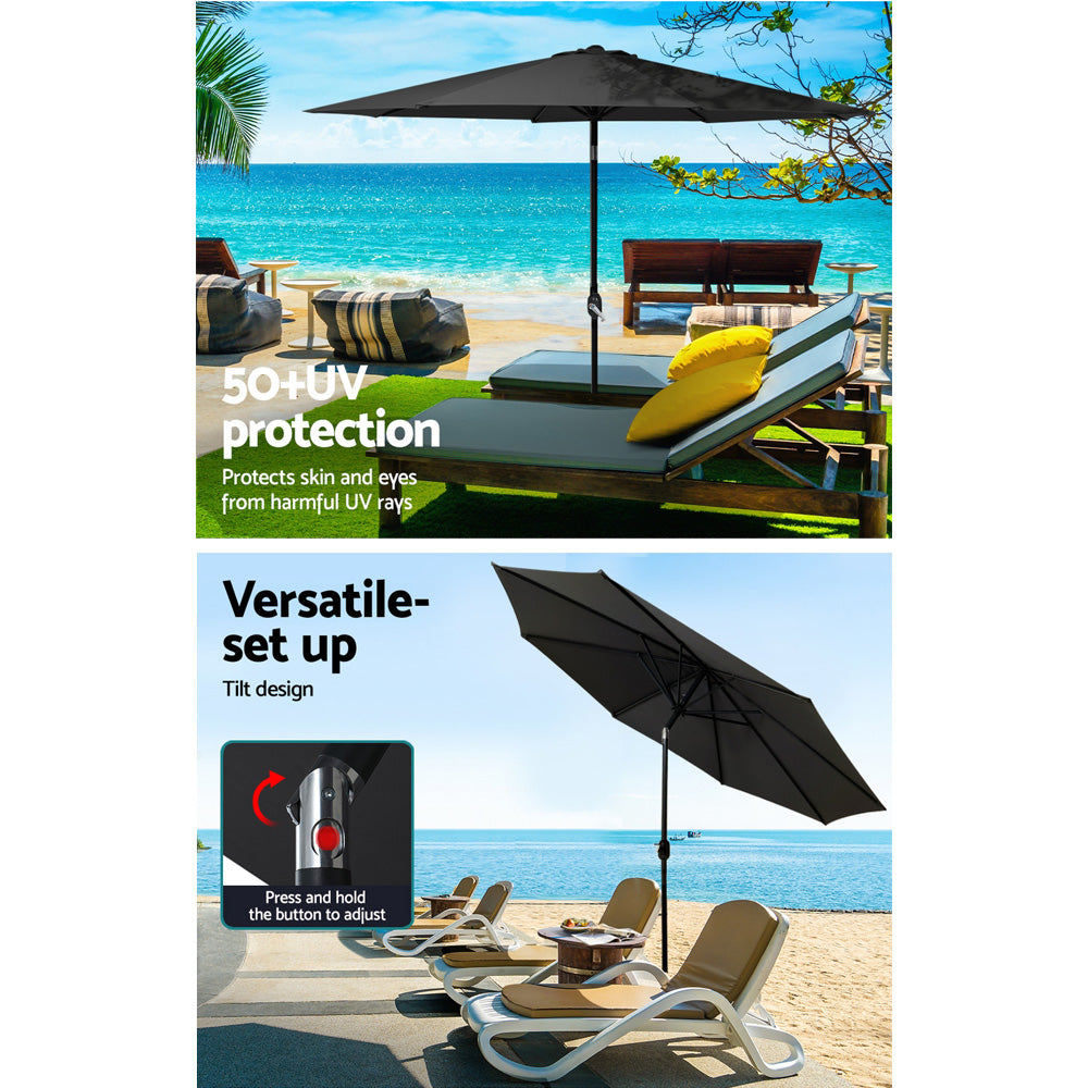Instahut Outdoor Umbrella with Base Pole Stand Garden Sun Patio Tilt UV Protection