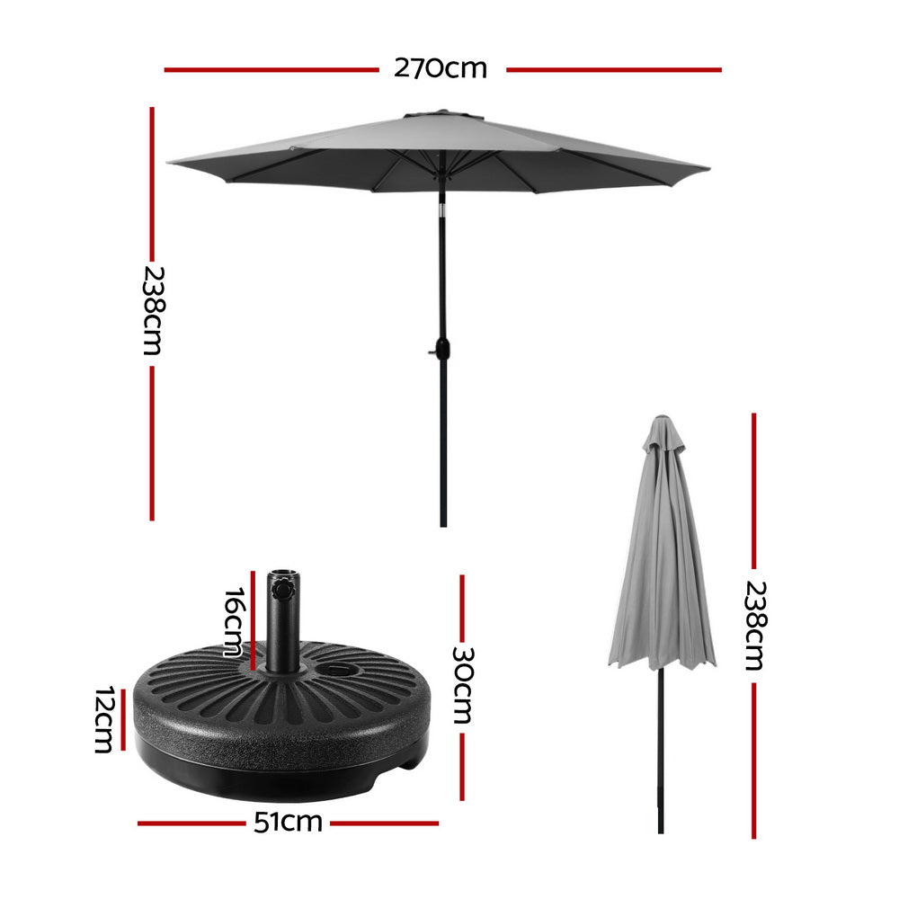 Instahut Outdoor Umbrella with Base Pole Stand Garden Sun Patio Tilt UV Protection