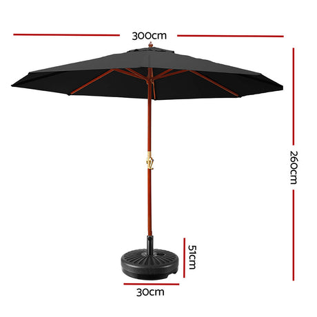 Instahut Outdoor Umbrella with Base Pole for Garden, Deck and Patio Sun Stand