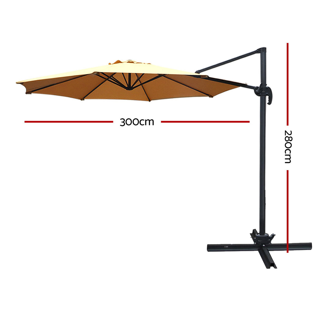 Instahut 3m Outdoor Umbrella Cantilever 360 Degree Tilt Beach Roma Parasol