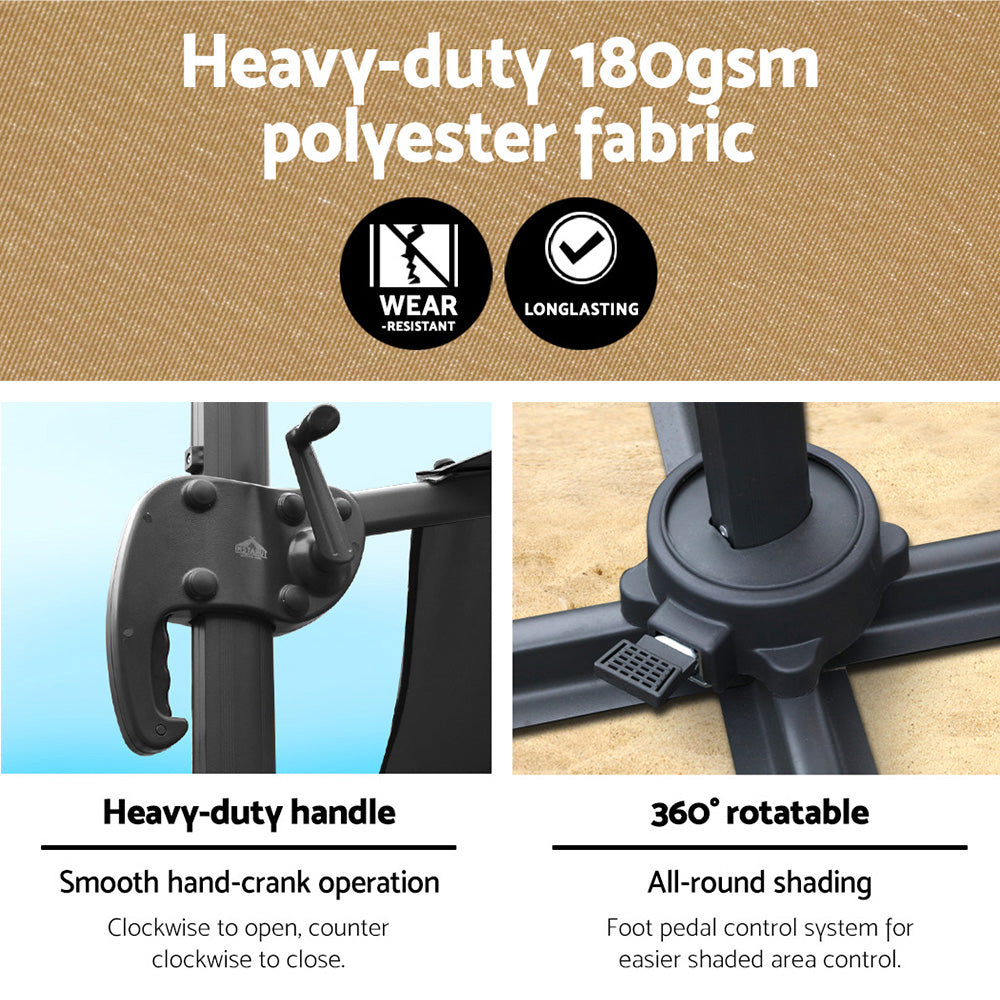 Instahut 3m Outdoor Umbrella Cantilever 360 Degree Tilt Beach Roma Parasol