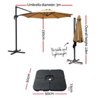 Instahut Outdoor Umbrella Canopy w/Base Cantilever Beach Roma 360 Degree Tilt