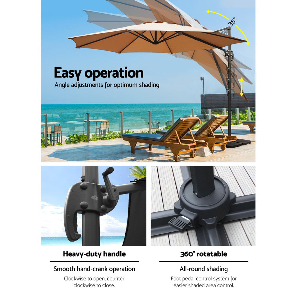 Instahut Outdoor Umbrella Canopy w/Base Cantilever Beach Roma 360 Degree Tilt