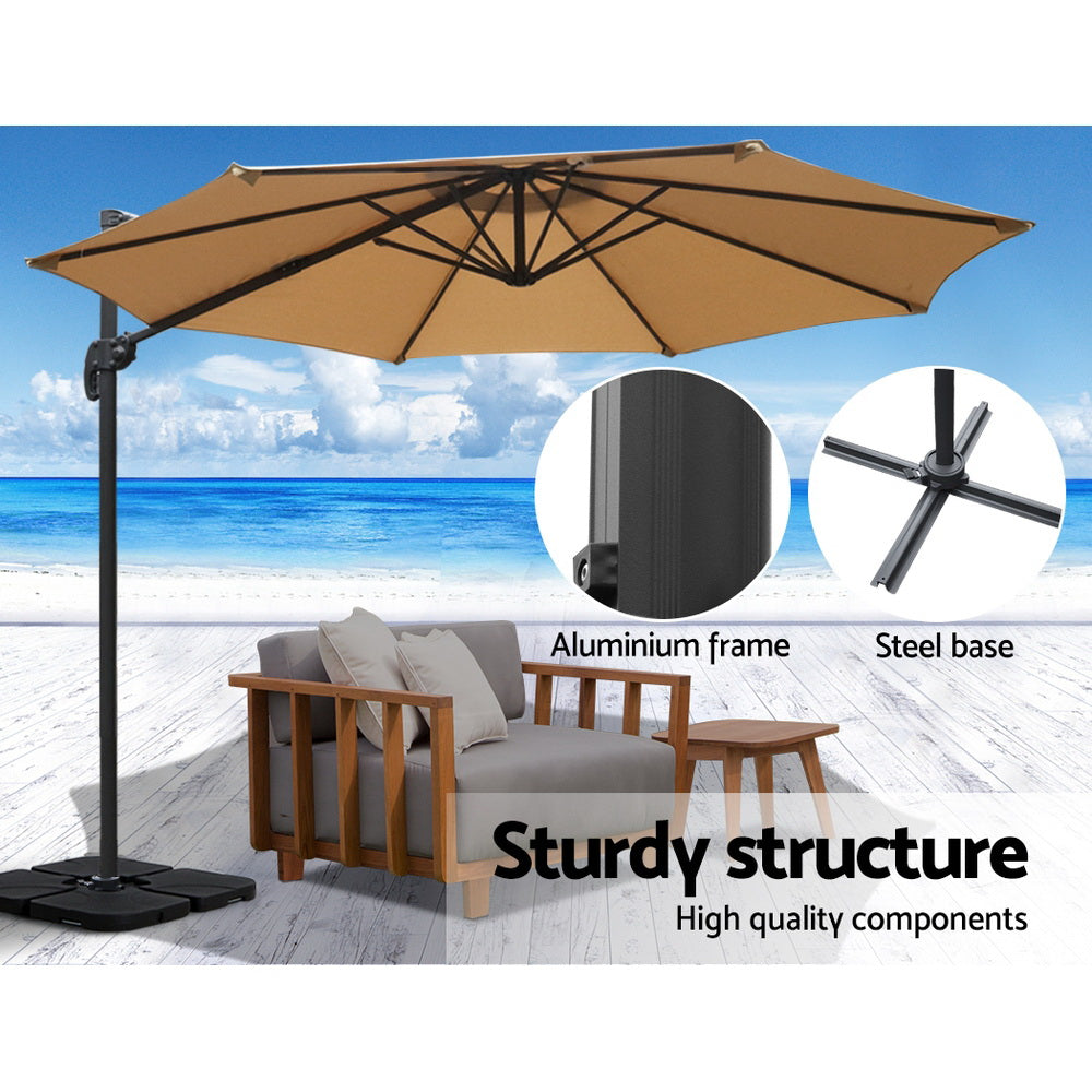Instahut Outdoor Umbrella Canopy w/Base Cantilever Beach Roma 360 Degree Tilt