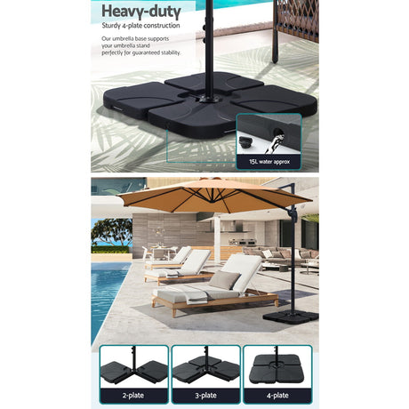 Instahut Outdoor Umbrella Canopy w/Base Cantilever Beach Roma 360 Degree Tilt