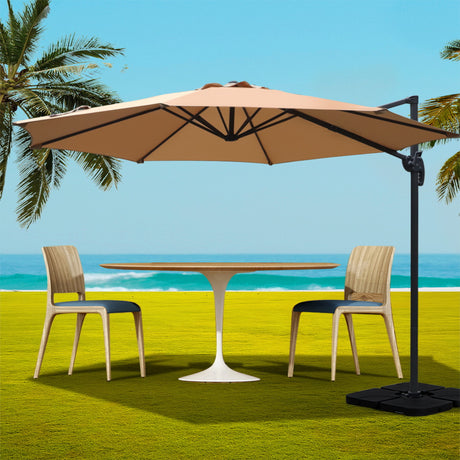 Instahut Outdoor Umbrella Canopy w/Base Cantilever Beach Roma 360 Degree Tilt