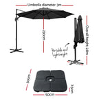Instahut Outdoor Umbrella Canopy w/Base Cantilever Beach Roma 360 Degree Tilt