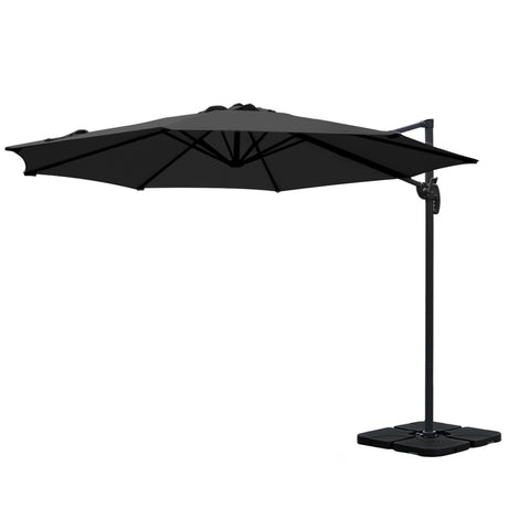Instahut Outdoor Umbrella Canopy w/Base Cantilever Beach Roma 360 Degree Tilt