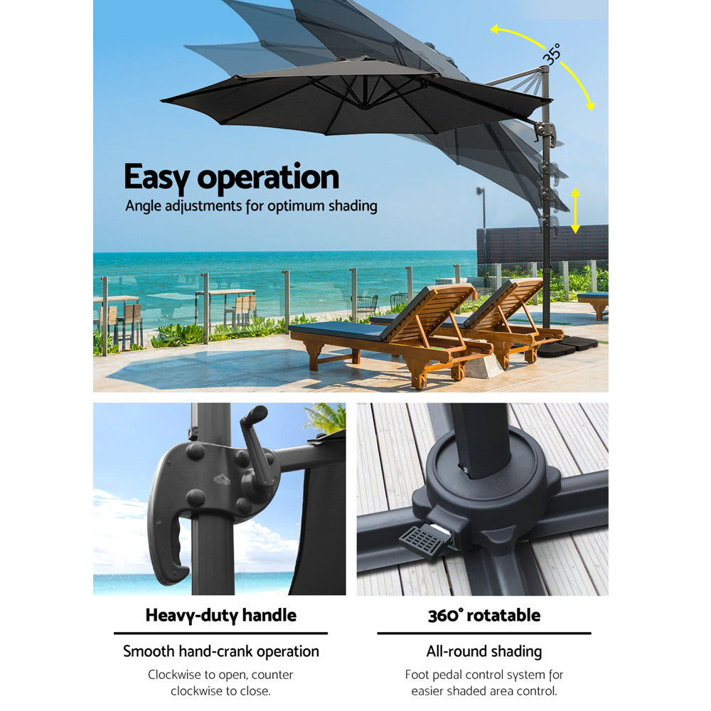 Instahut Outdoor Umbrella Canopy w/Base Cantilever Beach Roma 360 Degree Tilt