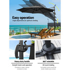 Instahut Outdoor Umbrella Canopy w/Base Cantilever Beach Roma 360 Degree Tilt
