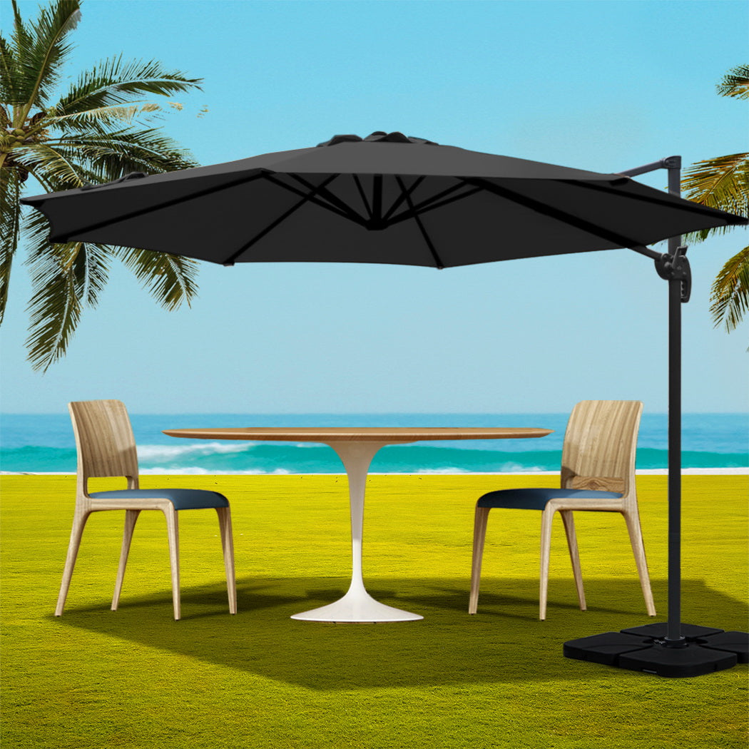 Instahut Outdoor Umbrella Canopy w/Base Cantilever Beach Roma 360 Degree Tilt
