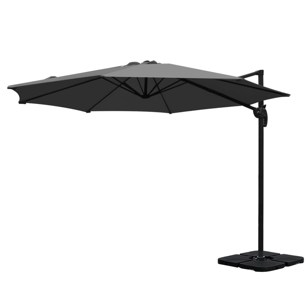 Instahut Outdoor Umbrella Canopy w/Base Cantilever Beach Roma 360 Degree Tilt