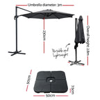 Instahut Outdoor Umbrella Canopy w/Base Cantilever Beach Roma 360 Degree Tilt