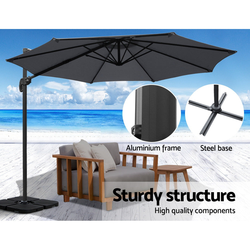 Instahut Outdoor Umbrella Canopy w/Base Cantilever Beach Roma 360 Degree Tilt