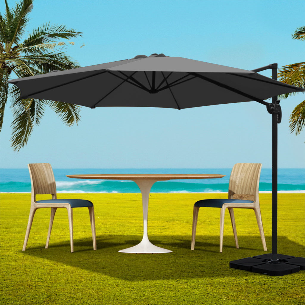 Instahut Outdoor Umbrella Canopy w/Base Cantilever Beach Roma 360 Degree Tilt
