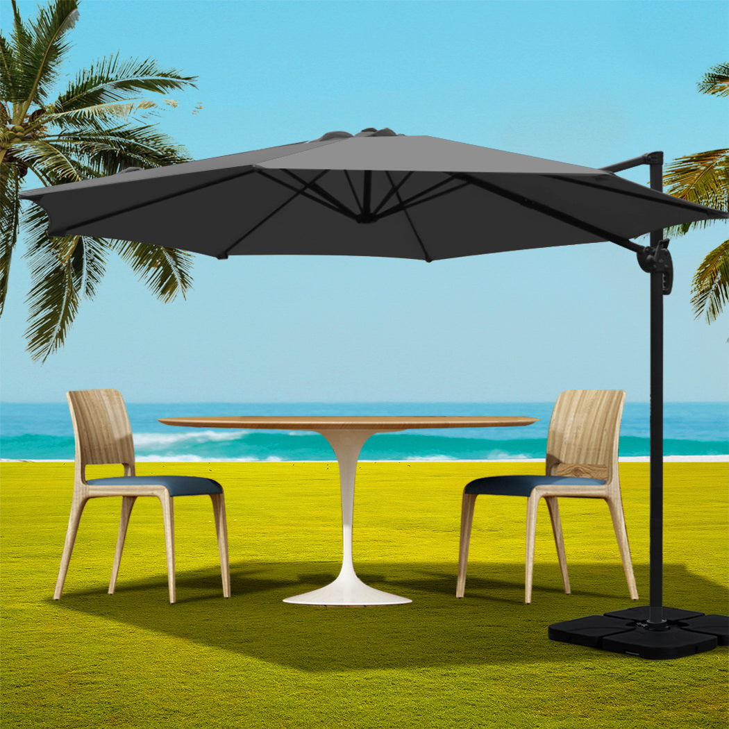 Instahut Outdoor Umbrella Canopy w/Base Cantilever Beach Roma 360 Degree Tilt